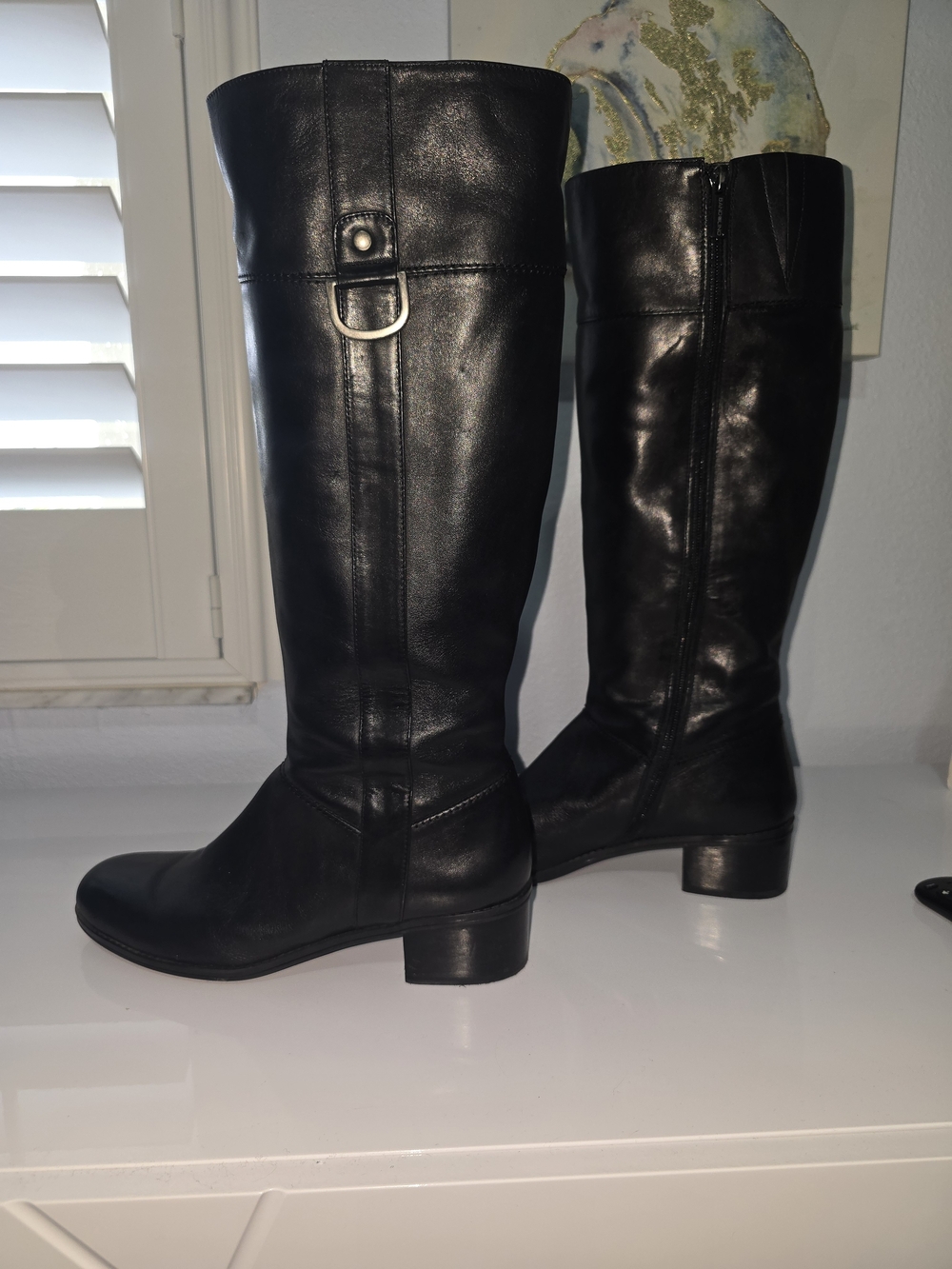 Bandolino Black Leather Knee-High Heeled Boots with D-Ring